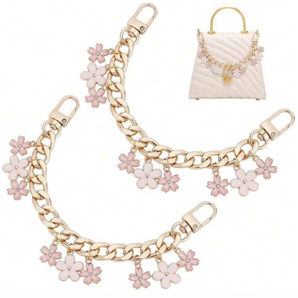 Gold and Pink Floral Chain Charm